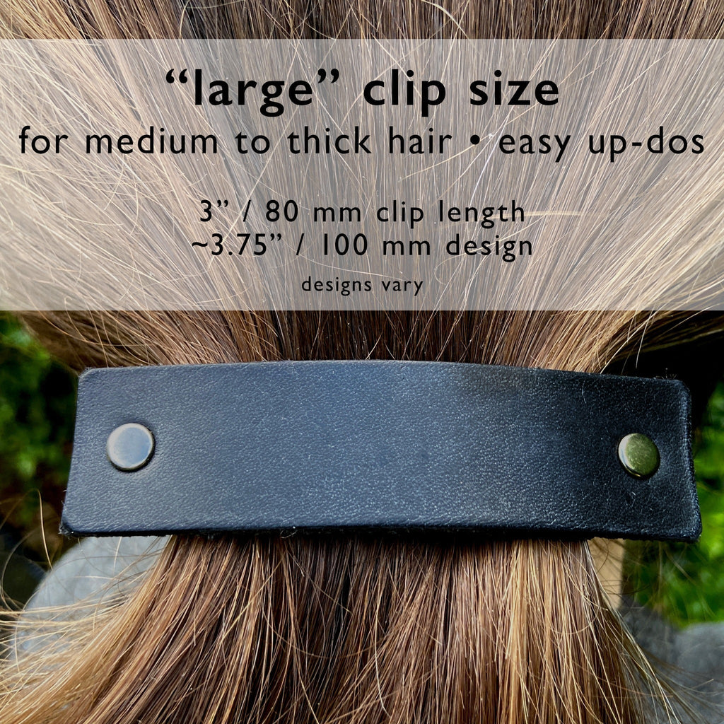 Rustic Dark Copper Ridges Leather Hair Barrette-3