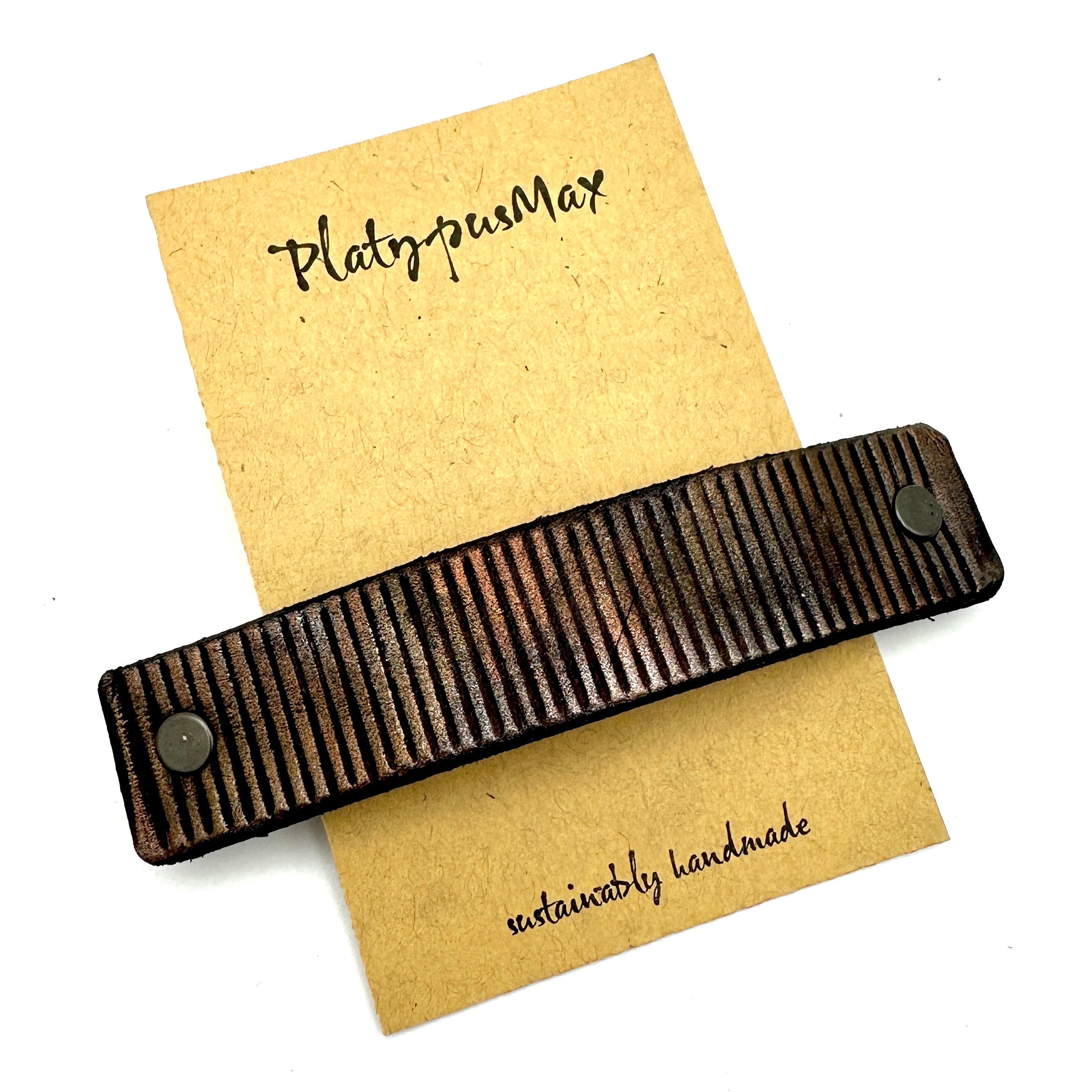 Rustic Dark Copper Ridges Leather Hair Barrette-0
