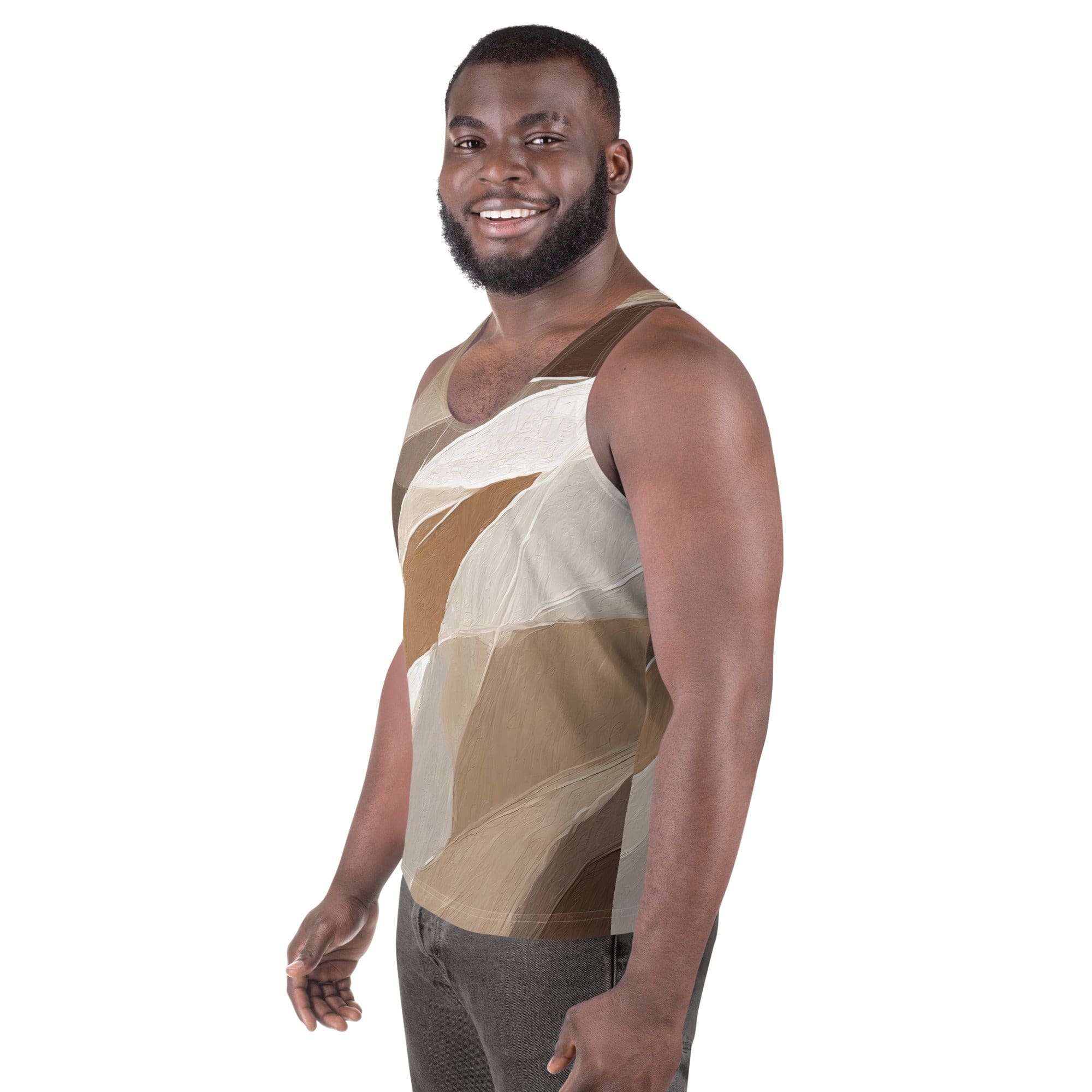 Mens Stretch Fit Tank Top - Rustic Brown Stone Print-1