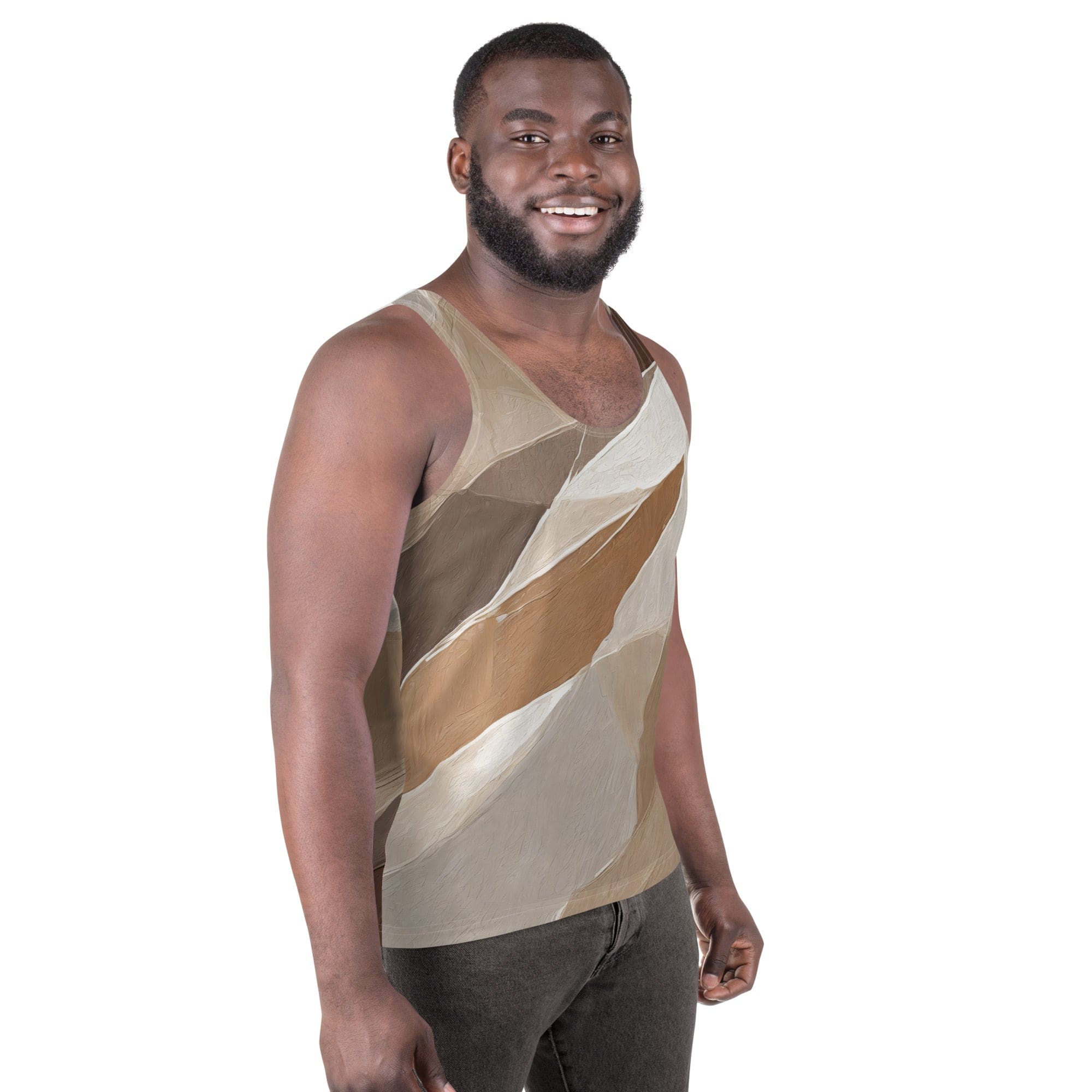 Mens Stretch Fit Tank Top - Rustic Brown Stone Print-2