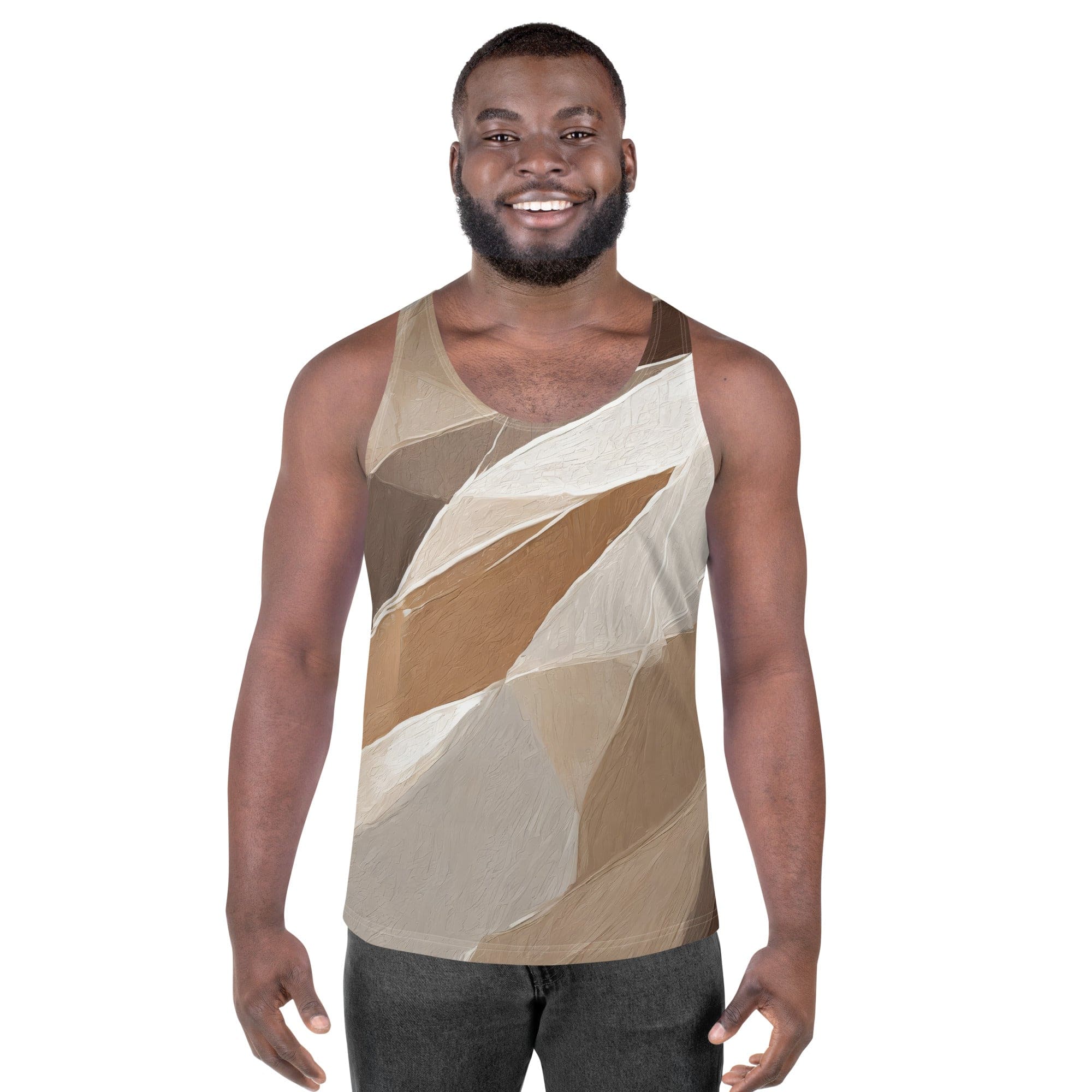 Mens Stretch Fit Tank Top - Rustic Brown Stone Print-0