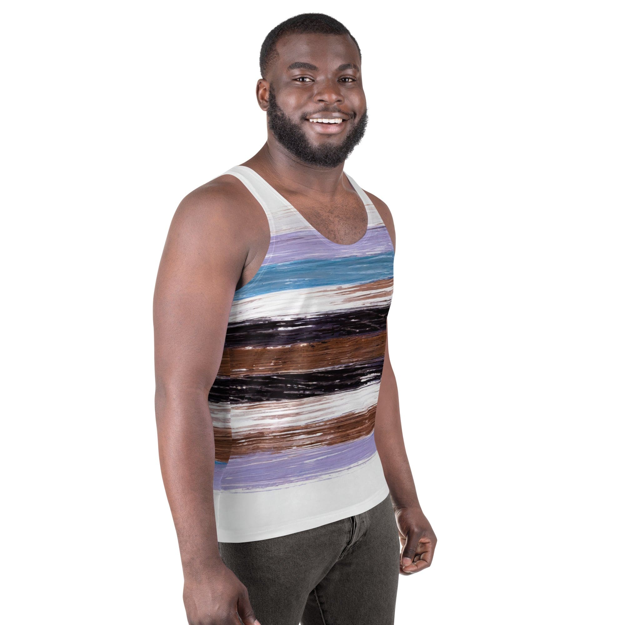 Mens Stretch Fit Tank Top - Lavender Black Brown Rustic Pattern-2