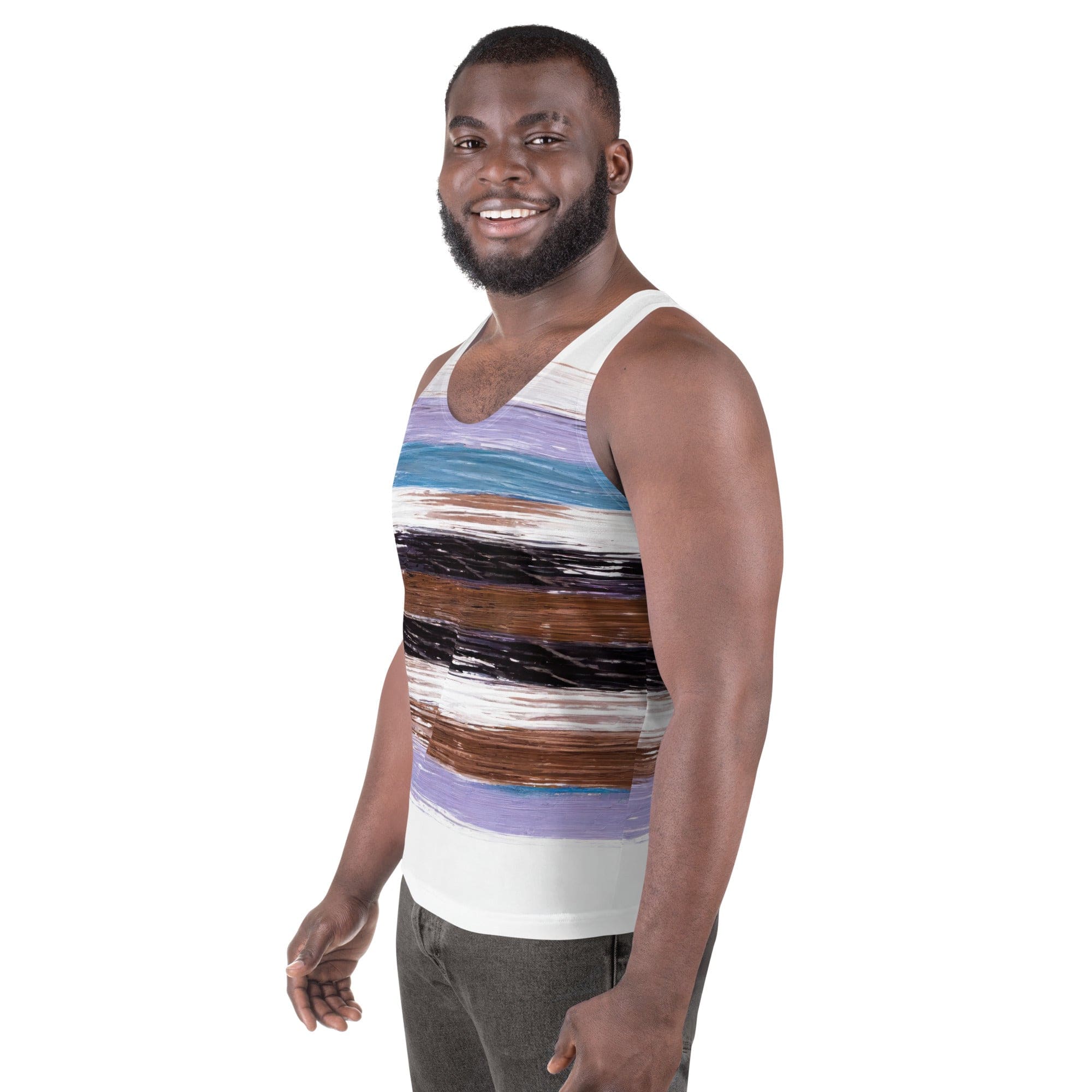 Mens Stretch Fit Tank Top - Lavender Black Brown Rustic Pattern-1