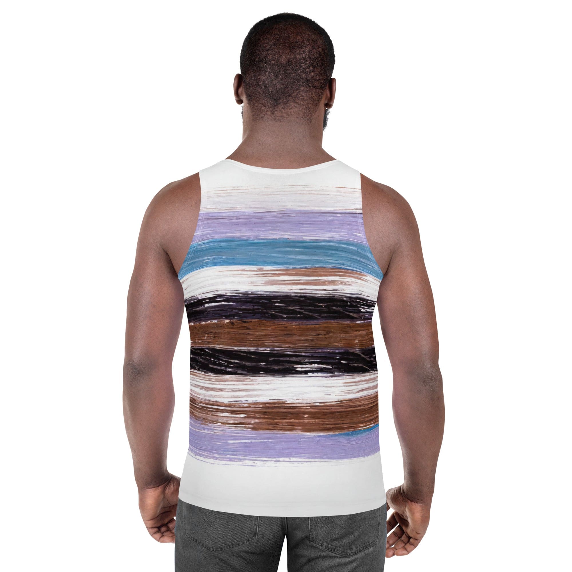 Mens Stretch Fit Tank Top - Lavender Black Brown Rustic Pattern-3