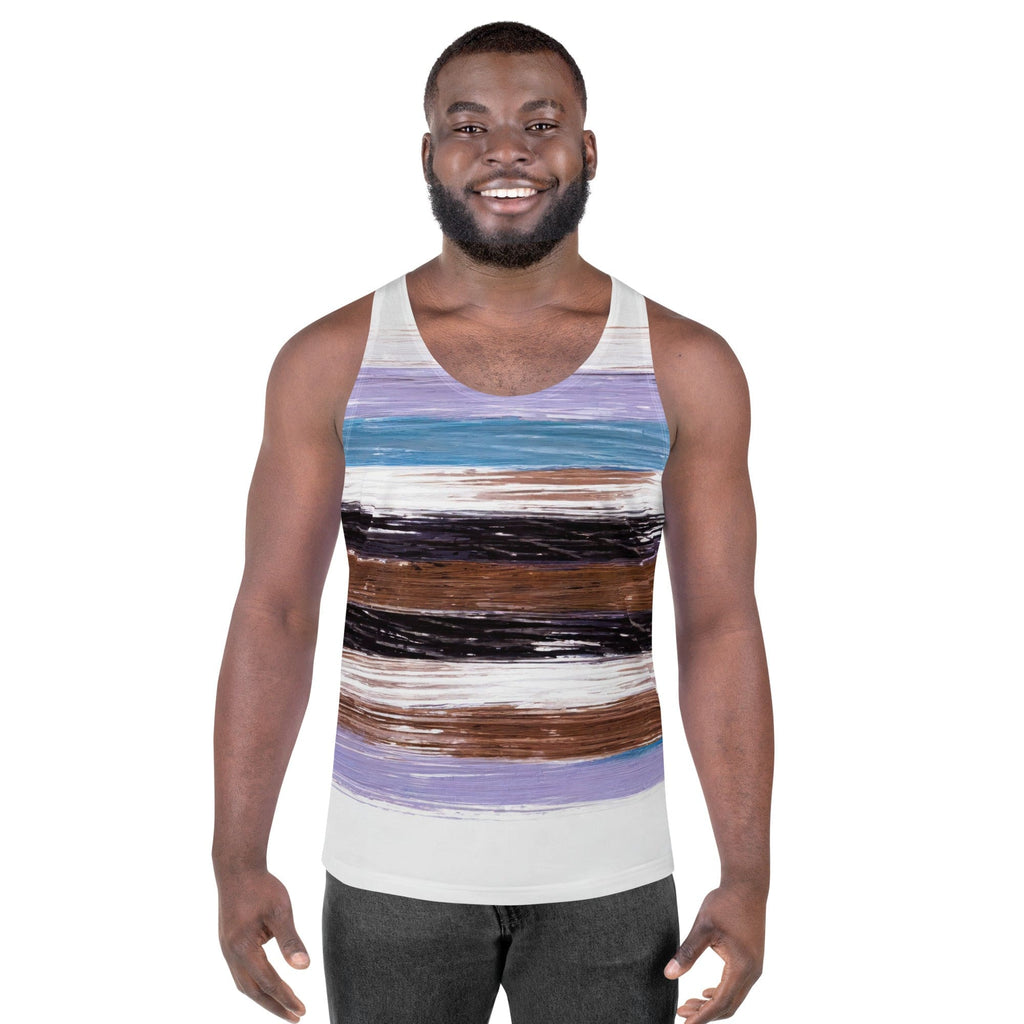 Mens Stretch Fit Tank Top - Lavender Black Brown Rustic Pattern-0