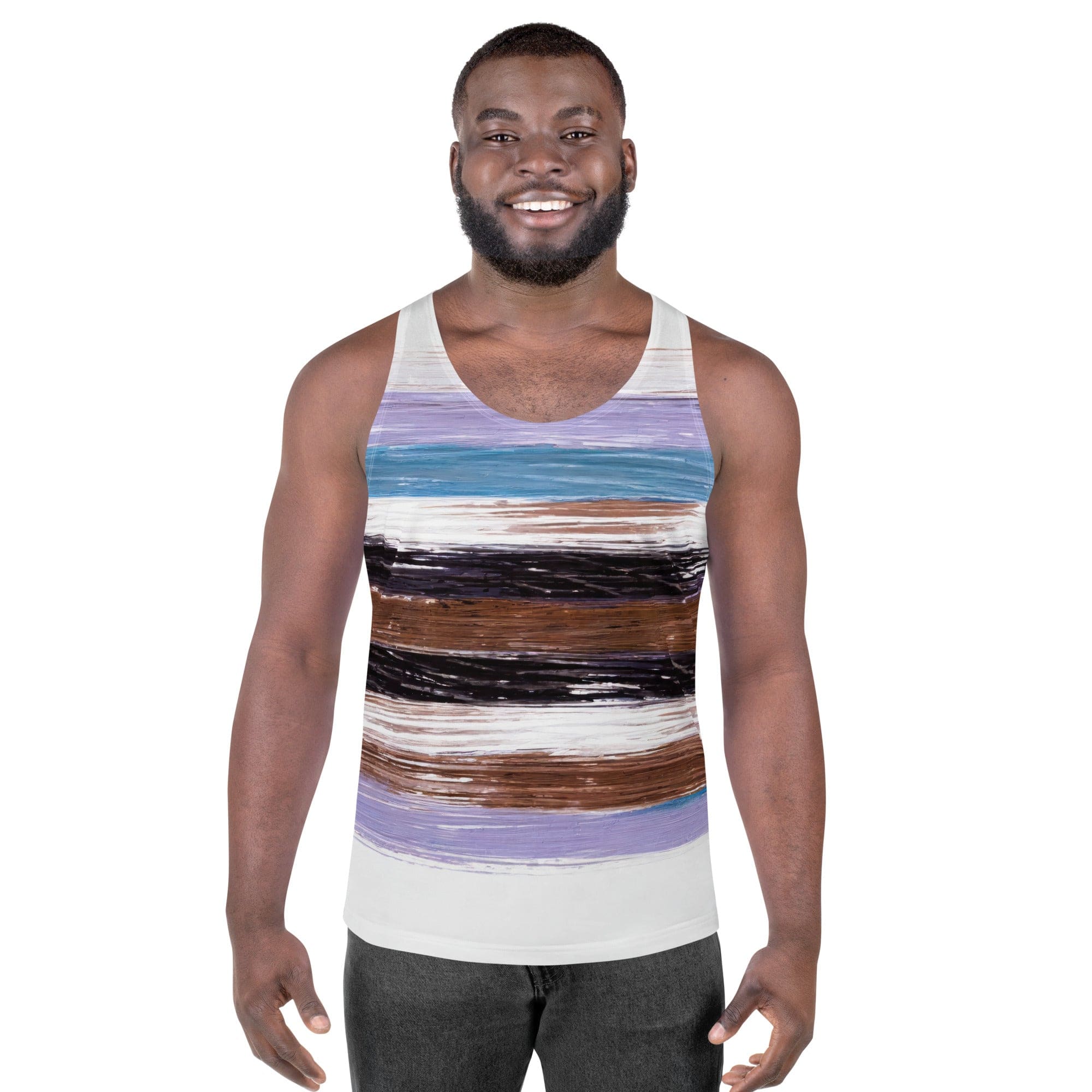 Mens Stretch Fit Tank Top - Lavender Black Brown Rustic Pattern-0