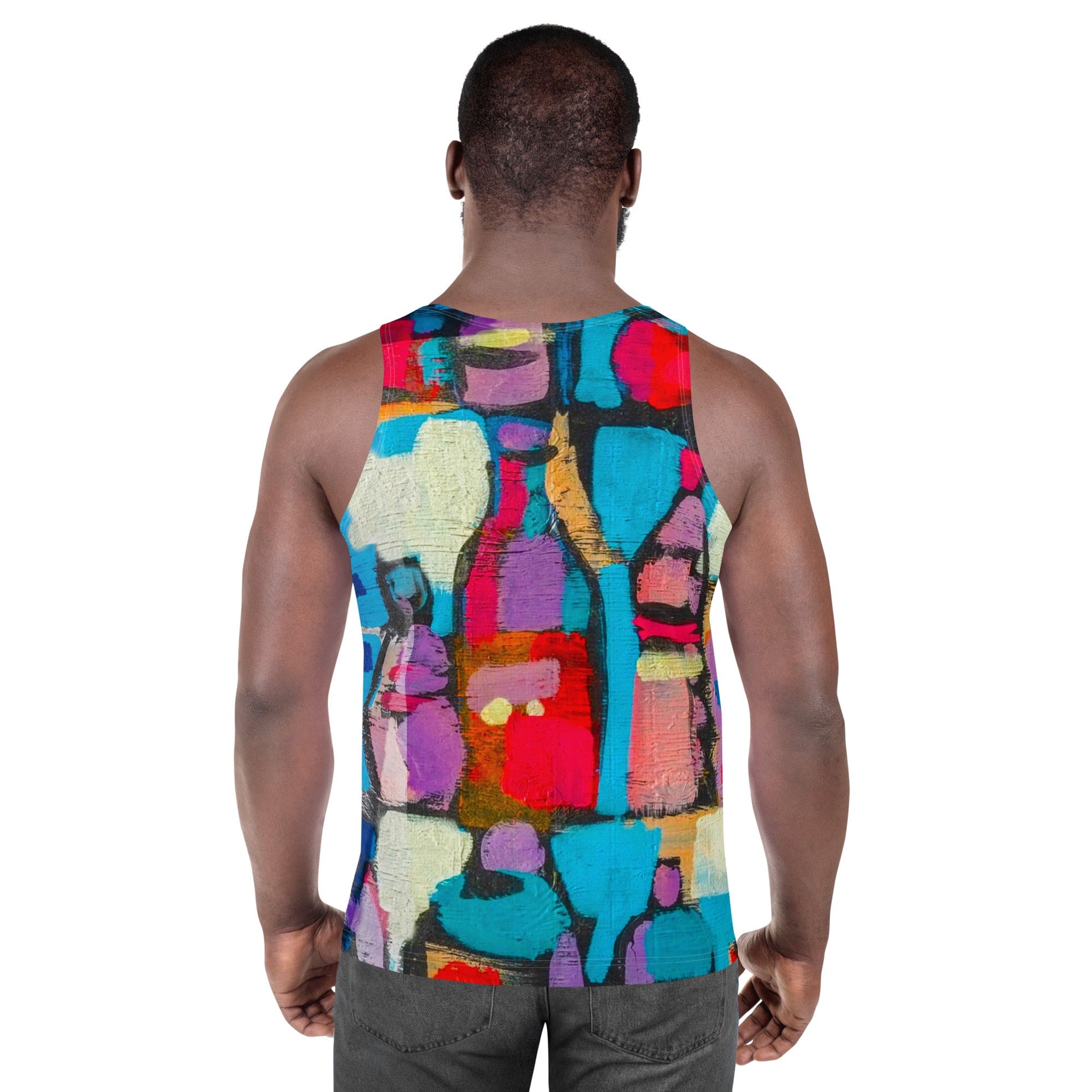 Mens Stretch Fit Tank Top - Sutileza Red Multicolor Abstract Print-3